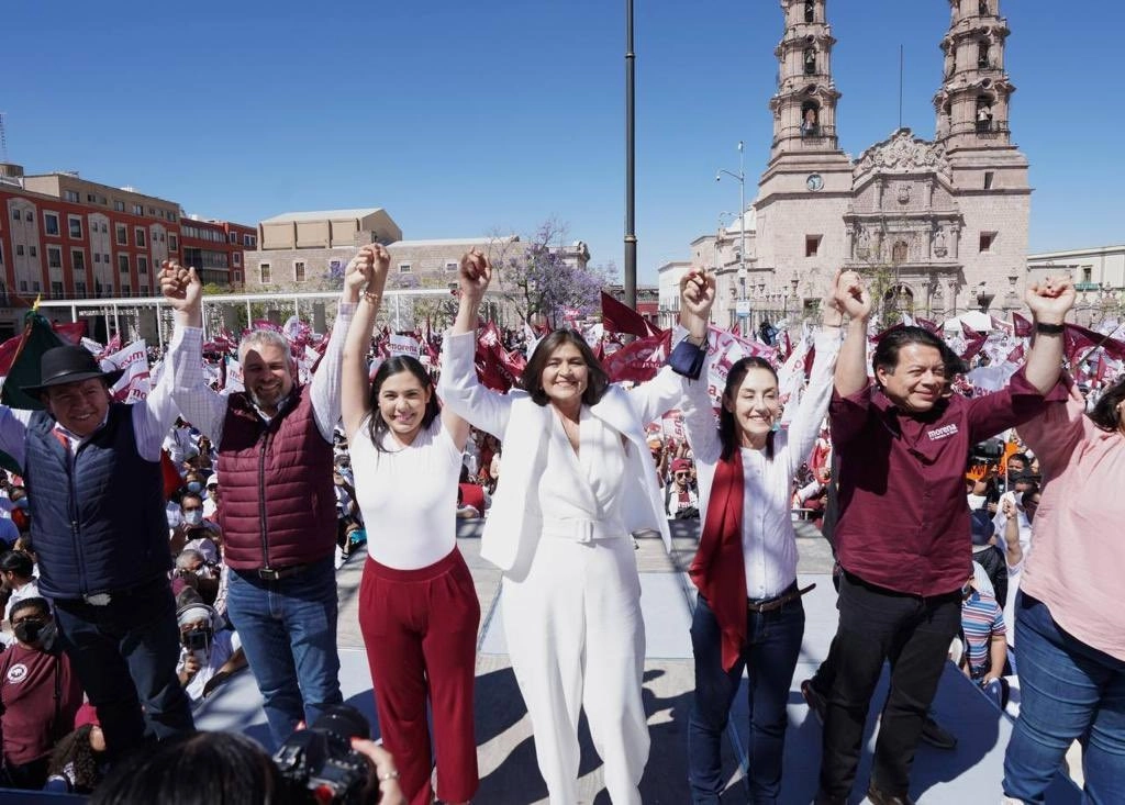 Arranque de la campaña de la morenista Nora Ruvalcaba Gámez por la gubernatura de Aguascalientes. Foto tomada de la cuenta de Twitter @mario_delgado