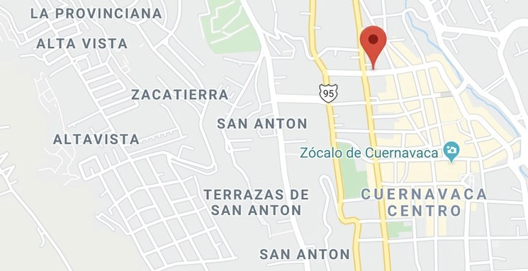 Antonio Villalobos Adán, alcalde de Cuernavaca usó sus redes sociales para lamentar el asesinato del policía de tránsito. Captura de imagen de Google Maps
