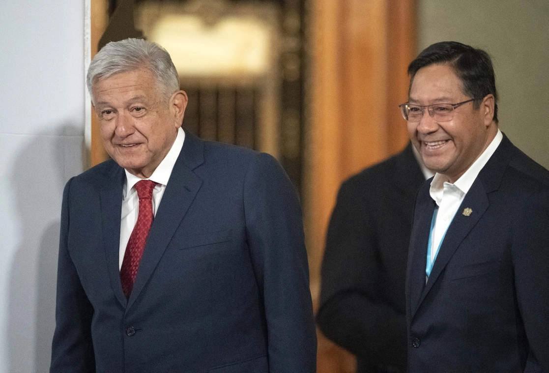 El presidente mexicano, Andrés Manuel López Obrador, y su homólogo boliviano, Luis Arce, ayer durante un encuentro en la Ciudad de México. Foto Xinhua