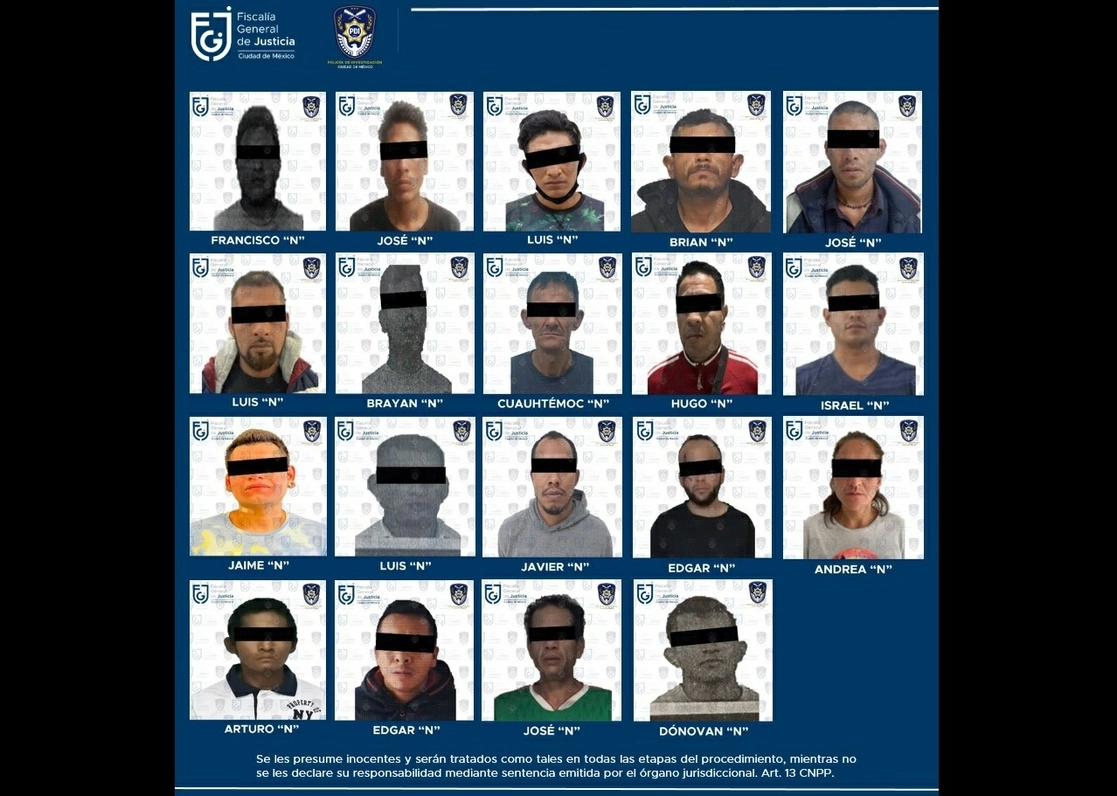 A 18 hombres y una mujer, algunos de ellos en situación de reclusión se les ejecutaron órdenes de aprehensión por presunta comisión de delitos contra la salud en CDMX. Foto Tomada del Twitter @PDI_FGJCDMX