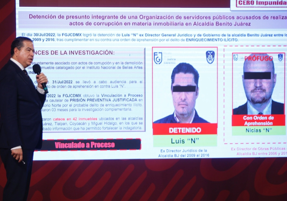 El subsecretario de Seguridad Pública, Ricardo Mejía Berdeja, presentó en la conferencia matutina del presidente Andrés Manuel López Obrador un informe de las indagatorias sobre el caso de corrupción inmobiliaria en la alcaldía Benito Juárez, 12 de agosto de 2022. Foto Guillermo Sologuren
