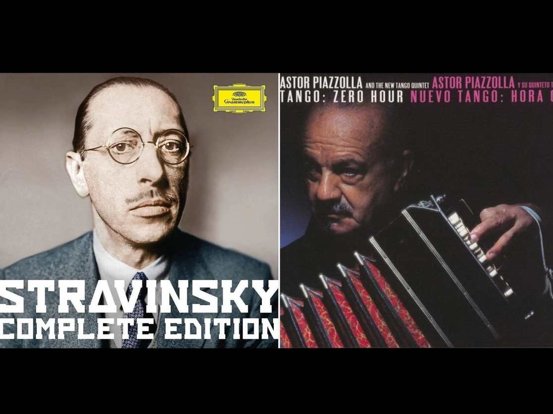 Portadas de álbumes del argentino Astor Piazzolla, de quien se cumple el centenario natal en marzo, y de Igor Stravinsky, cuyo decalustro luctuoso se conmemora en abril. Imágenes tomadas del sitio https://www.discogs.com/