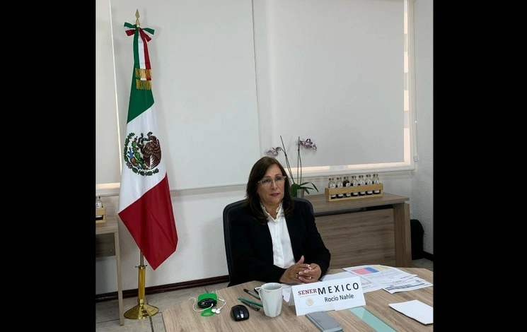 Rocío Nahle, secretaria de Energía, durante la conferencia virtual de la OPEP. Foto @rocionahle