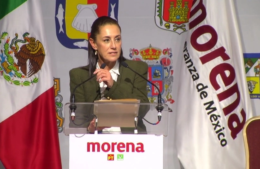 Claudia Sheinbaum durante su participación en el encuentro municipalista de Morena, en CDMX. Foto Captura de pantalla tomada del FB @PartidoMorenaMx 