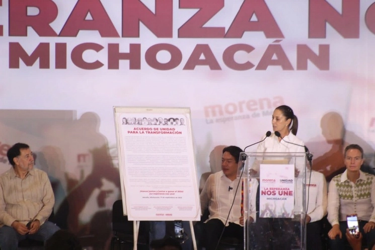 Claudia Sheinbaum, coordinadora de los comités de defensa de la 4T en el Centro de Convenciones y Exposiciones de Morelia, Michoacán. Foto ‘La Jornada’