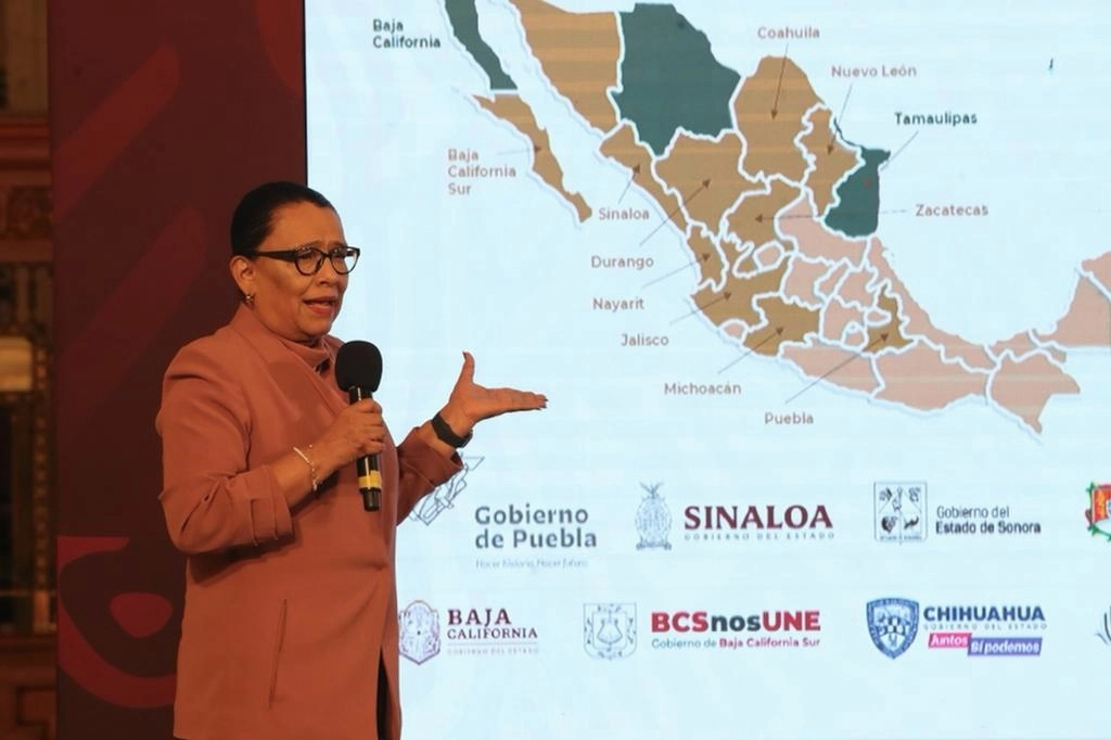  La secretaria de Seguridad Ciudadana y Protección Ciudadana, Rosa Icela Rodríguez Velázquez, durante la conferencia presidencial matutina en Palacio Nacional, en la Ciudad de México, el 7 de marzo de 2023. Foto Yazmín Ortega Cortés 