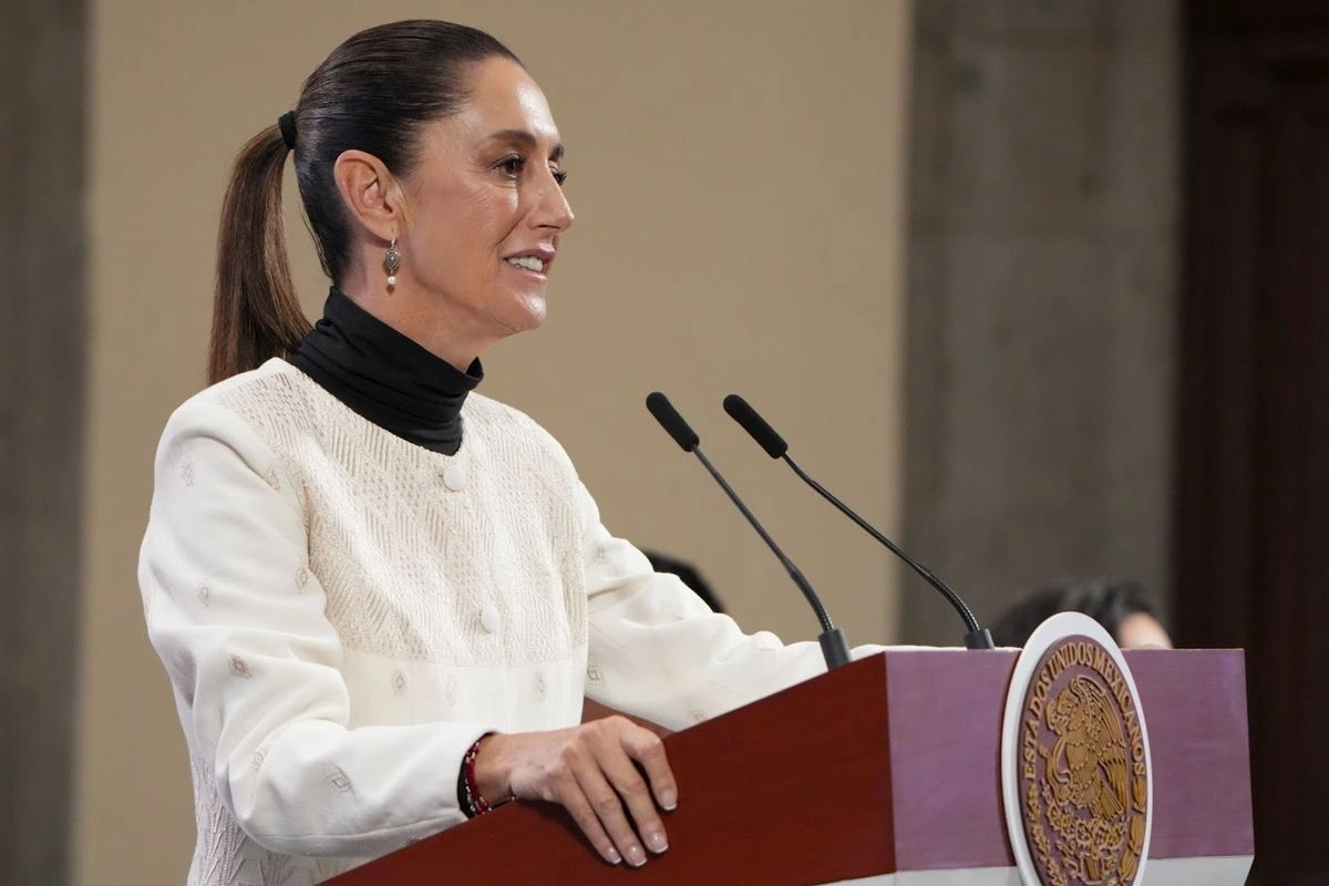 La presidenta Claudia Sheinbaum durante la conferencia matutina desde Palacio Nacional, en la Ciudad de México, el 11 de julio de 2025. Foto 