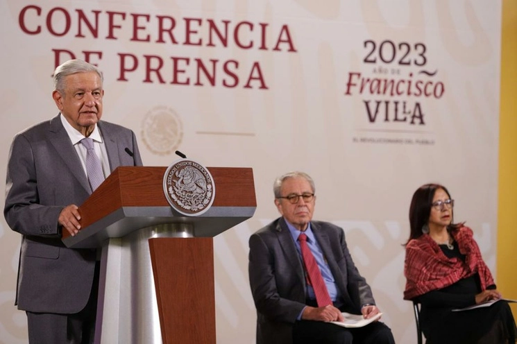 El presidente de México, Andrés Manuel López Obrador, durante su conferencia matutina en Palacio Nacional, en la Ciudad de México, el 4 de julio de 2023. Foto Pablo Ramos