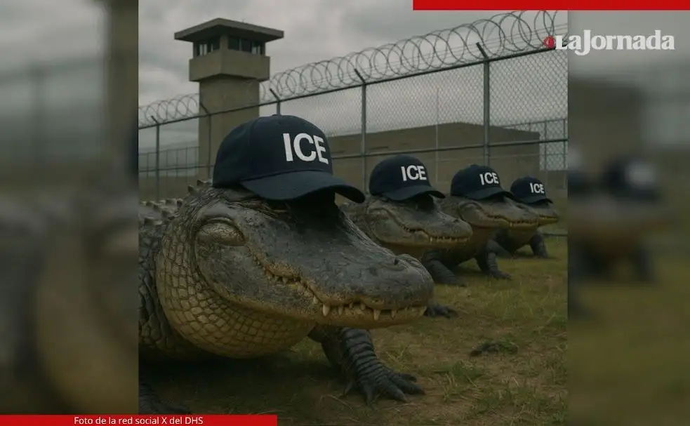 Cartel elaborado por el gobierno estadunidense sobre el nuevo centro de detención en Florida, y que fue criticado por ser ofensivo hacia los migrantes. Foto 