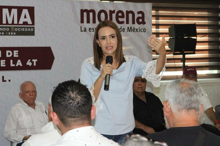 Clara Luz Flores encabezó una gira de trabajo por la región citrícola de Nuevo León para evaluar los comités de la 4T, el 25 de septiembre de 2023. Foto tomada de X @morenanloficial