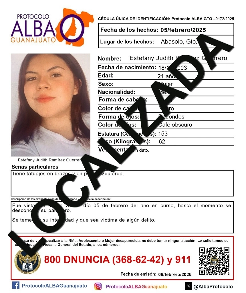 La ex agente de tránsito Estefany Judith Ramírez Guerrero fue encontrada sin vida. La joven fue reportada como desaparecida el 5 de febrero en Abasolo. Foto ‘La Jornada’