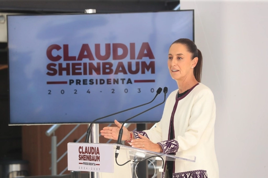 La virtual presidenta electa, Claudia Sheinbaum, ofrece conferencia de prensa en la casa de la transición, en la alcaldía Iztapalapa, Ciudad de México, el 12 de junio de 2024. Foto Luis Castillo