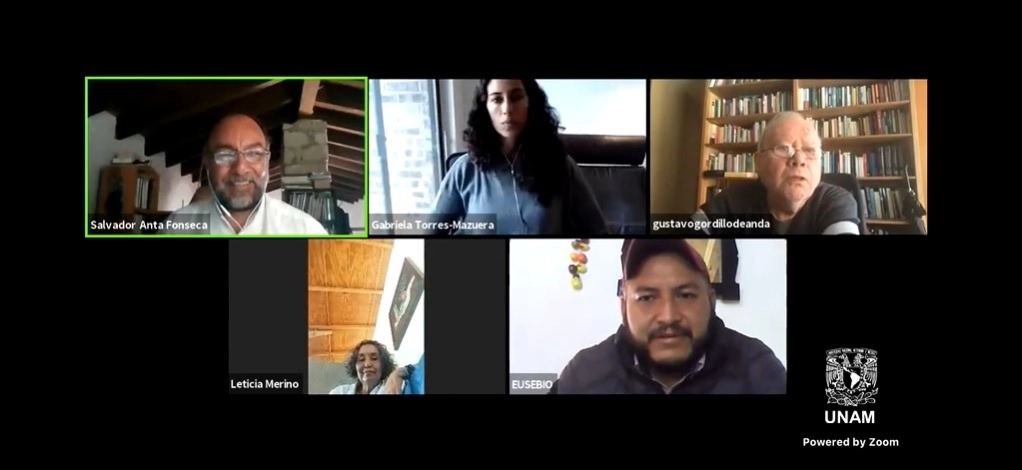 Investigadores de la UNAM y del Ciesas durante foro virtual. Fotograma tomado del video emitido por el canal de Youtube Susmai UNA