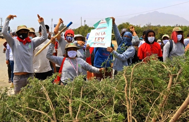 Bloqueo de carreteras y protestas de agricultores de Perú. Foto Afp