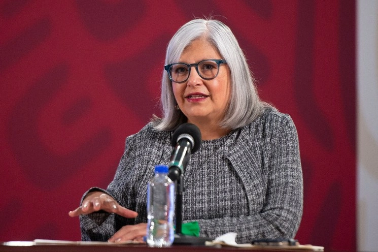 La secretaria de Economía federal, Graciela Márquez Colín en la conferencia de este miércoles. Foto Presidencia
