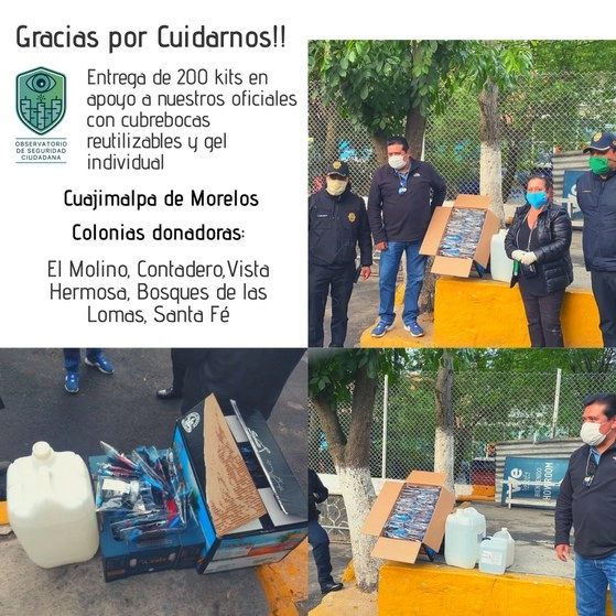 Vecinos de colonias como Bosques de las Lomas, Santa Fe y Contadero buscan cuidar a los policías de la ciudad. Imagen tomada de Twitter @ObsSegCiudadana