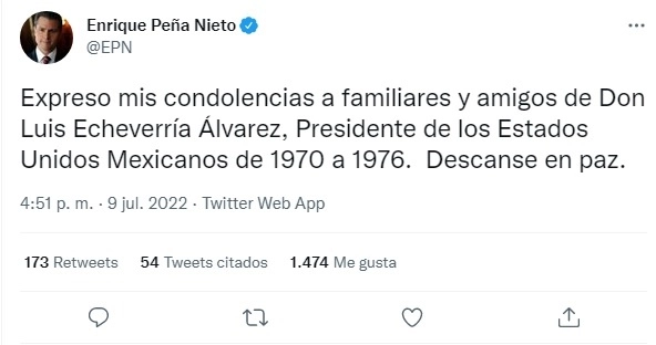 Publicación del ex presidente en su cuenta de Twitter.