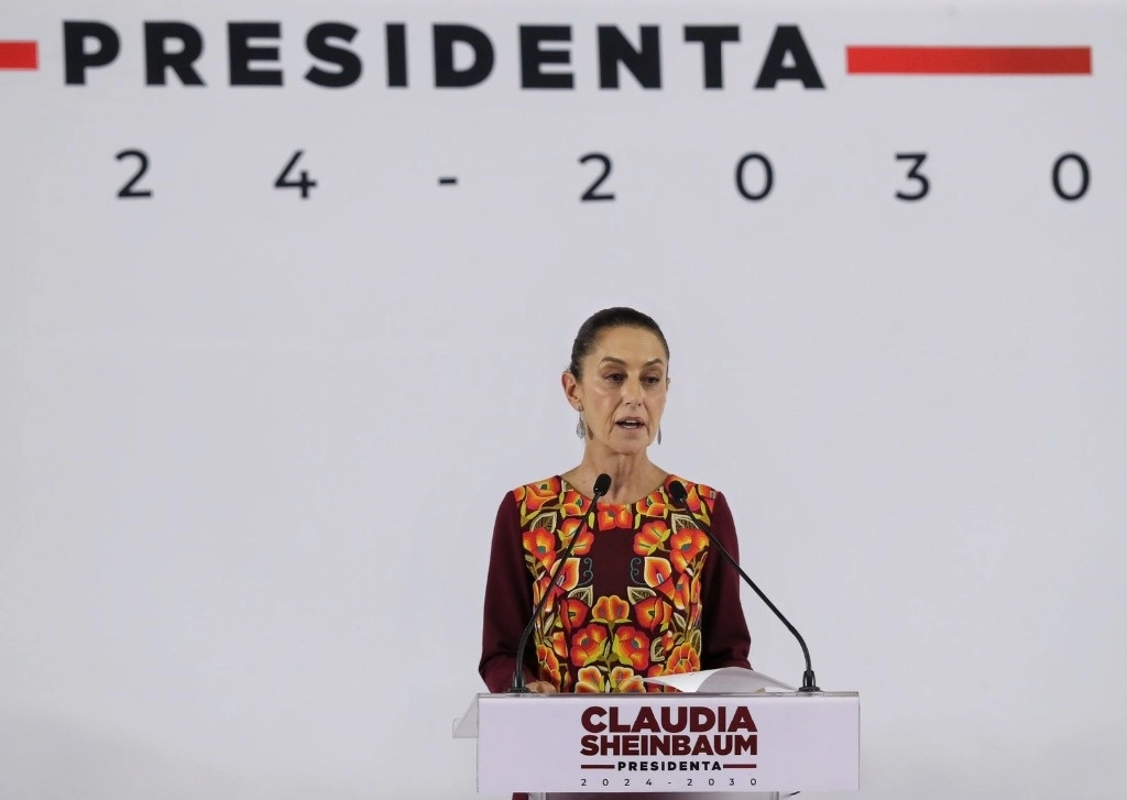 La virtual presidenta electa, Claudia Sheinbaum durante la presentación de integrantes de su gabinete este 27 de junio de 2024. Foto Marco Peláez
