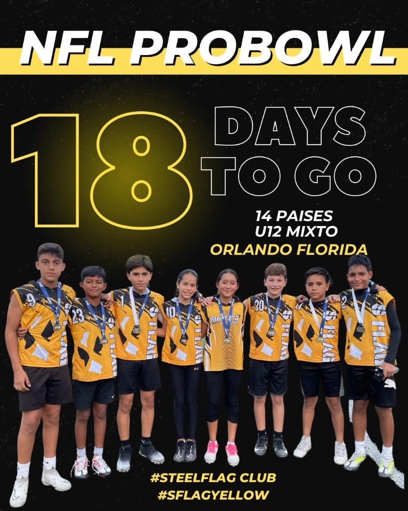 El equipo Steel Flag de Coahuila, que representará a México en el campeonato internacional de flag football categoría U-12, como parte del Pro Bowl que se celebrará del 31 de enero al 2 de febrero, está orgulloso de poder representar al país. Imagen tomada de la cuenta de Facebook SteelFlag