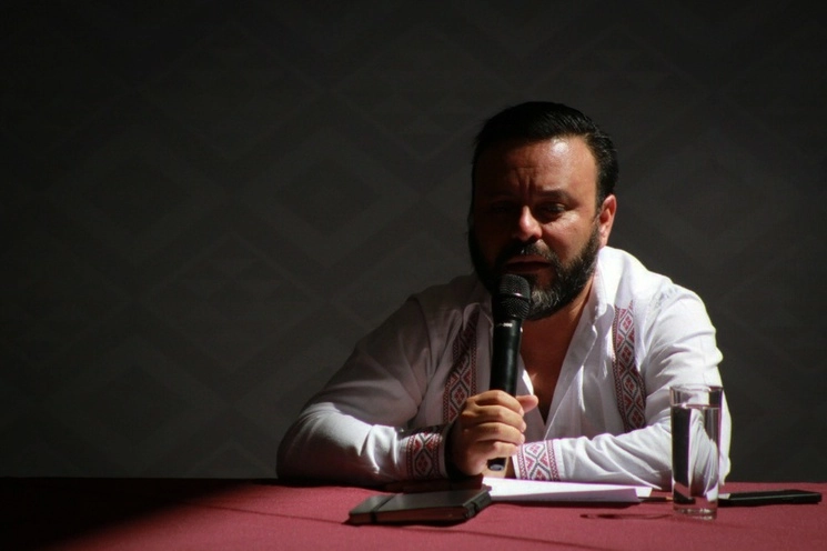 Jesús Romero López, secretario de Gobierno de Oaxaca, durante una conferencia de prensa del gabinete de seguridad, el pasado 12 de abril. Foto Jorge A. Pérez Alfonso 