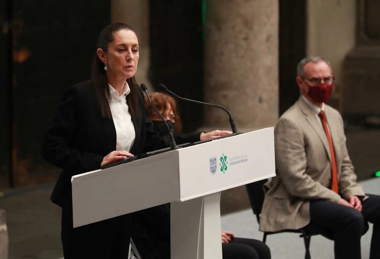 La jefa de Gobierno, Claudia Sheinbaum, durante una conferencia de prensa en el Museo de la Ciudad de México, el 14 de septiembre de 2020. Foto María Luisa Severiano