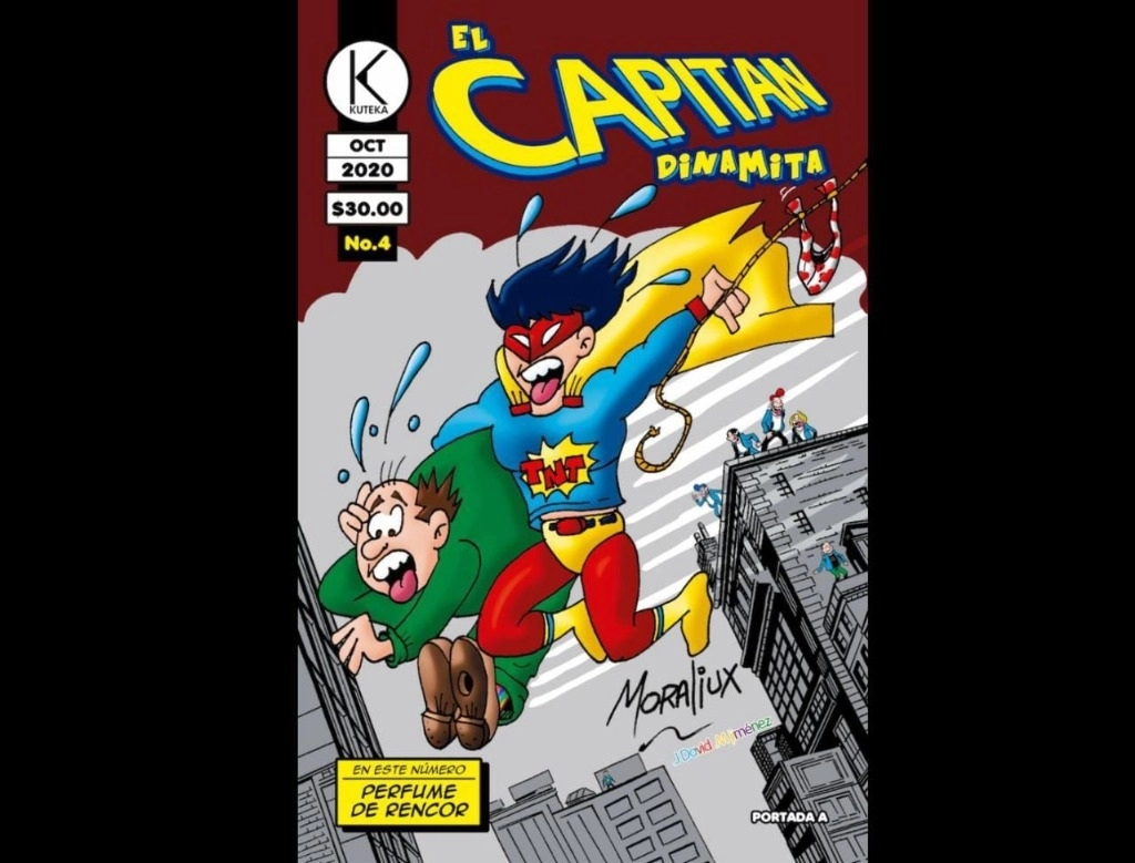 Portada del número 4 de la revista ‘Capitán Dinamita’ dibujada por Jesús Morales, Moraliux. La imagen es un homenaje a la primera aparición en cómic de El Hombre Araña. Foto Archivo