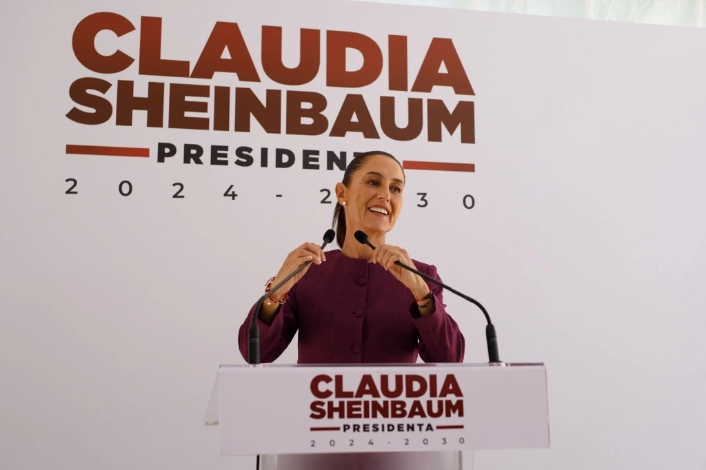 La virtual presidenta electa, Claudia Sheinbaum, ofrece conferencia de prensa en la casa de la transición, en la alcaldía Iztapalapa, en la Ciudad de México, el 11 de junio de 2024. Foto Pablo Ramos