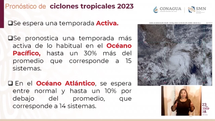 Información presentada durante la Reunión Nacional de Protección Civil para la temporada de lluvias y ciclones, que se efectuó en Cancún, Quintana Roo. Imagen tomada de la transmisión en vivo a través de https://www.facebook.com/CNPCmx