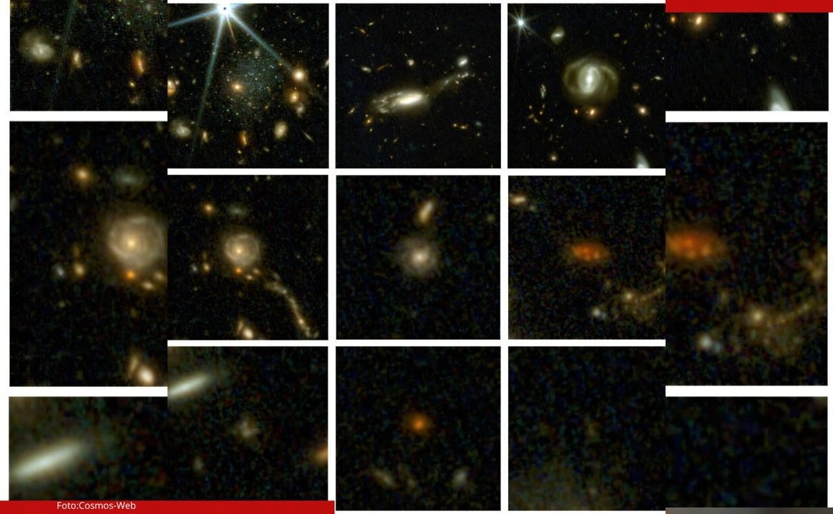 Imágenes de galaxias de hace casi 800 mil años, de arriba a la izquierda a abajo a la derecha: el universo actual y hace 3, 4, 8, 9 y 10 mil millones de años.