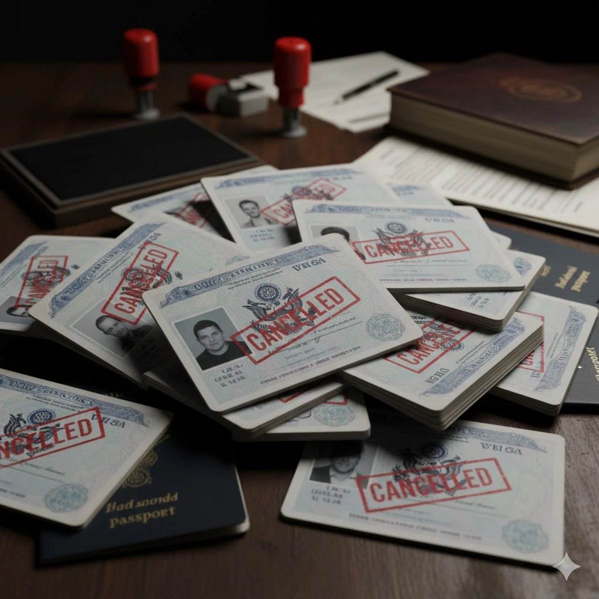 Visas estadunidenses canceladas en imagen creada por Inteligencia Artificial. Foto