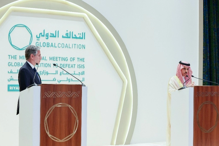 El secretario de Estado Antony Blinken, durante una conferencia de prensa conjunta con el ministro de Relaciones Exteriores de Arabia Saudita, el príncipe Faisal bin Farhan, en el Hotel Intercontinental en Riyadh, Arabia Saudita, el jueves 8 de junio de 2023. Foto Ap