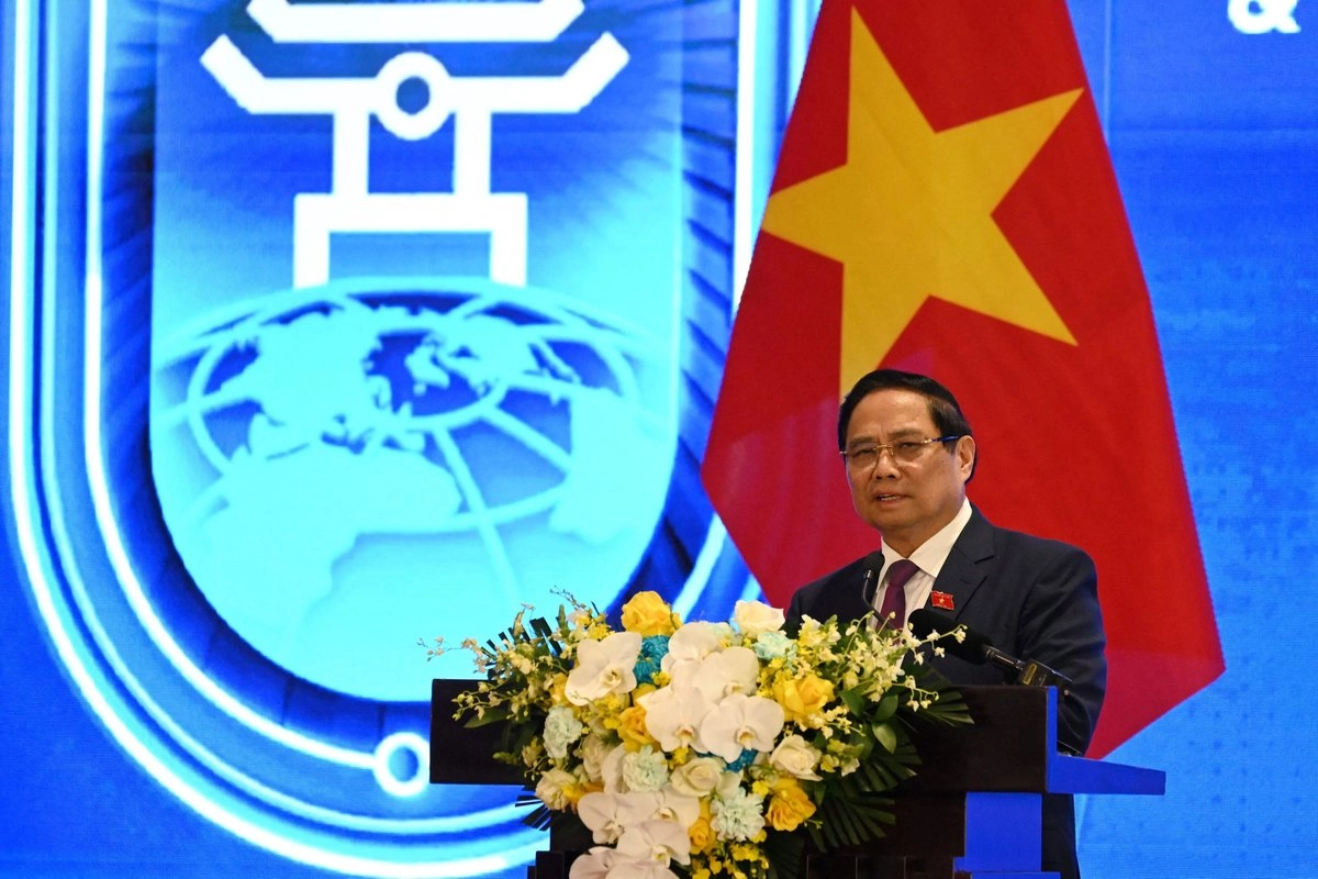 El primer minsitro deVietnam, Pham Minh Chinh, en una conferencia de prensa tras la ceremonia de firma de la Convención de las Naciones Unidas contra la Ciberdelincuencia en Hanói, el 25 de octubre de 2025. Foto 