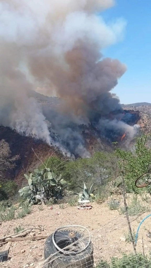 El incendio forestal permanece activo en la comunidad de San José El Tepozán, en el municipio de Cadereyta de Montes, Querétaro, el 29 de febrero de 2024. Foto ‘La Jornada’