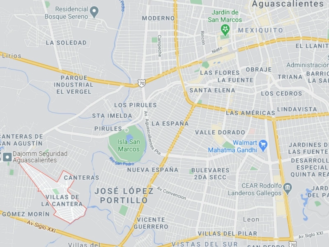 La detención del ex director de la policía de Aguascalientes se llevó a cabo en el domicilio en el fraccionamiento Vistas de la Cantera, al sur de esta urbe, en donde encontraron un kilogramo de la droga conocida como crystal además de armas. Imagen Google Maps