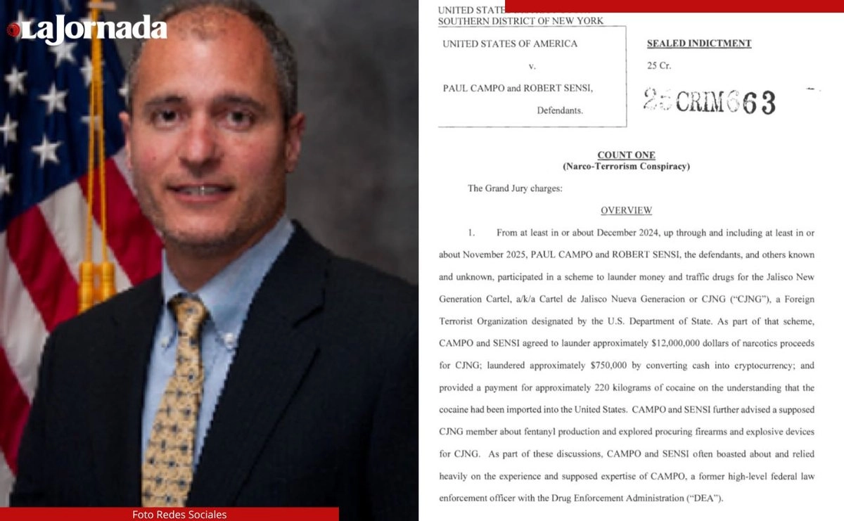 La acusación presentada por un jurado investigador federal en Manhattan establece que Campo y Sensi hicieron tratos con una fuente confidencial que se hacía pasar por miembro del Cártel Jalisco Nueva Generación (CJNG), pero que en realidad estaba siendo dirigida por funcionarios policiales. Foto 
