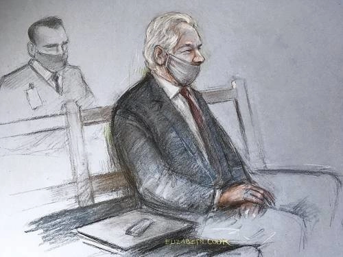 Boceto de Julian Assange durante la audiencia celebrada el 4 de enero pasado en el Tribunal Penal Central de Old Bailey, en Londres. Foto Ap