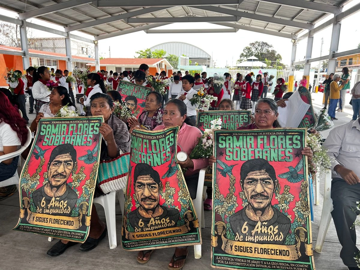 El  Frente de Pueblos en Defensa de la Tierra y el Agua Morelos, Puebla, Tlaxcala, también exigieron justicia para Samir Flores, asesinado en febrero de 2019. Foto 