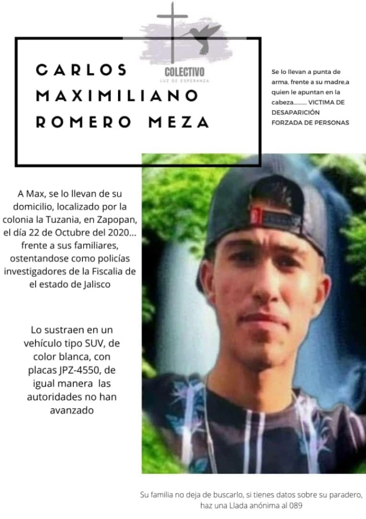 Fotografía de Carlos Maximiliano Romero, difundida por el colectivo Luz de esperanza Jalisco, en su sitio de Facebook