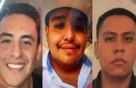 Rostros de los tres jóvenes desaparecidos, difundida por la FGE