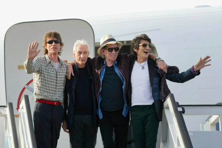 Mick Jagger, Charlie Watts, Keith Richards and Ron Wood, los Rolling Stones, al llegar a La Habana el 24 de marzo de 2016. Foto Ap