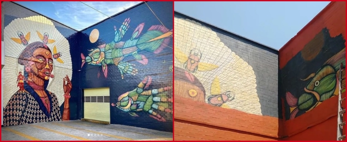 El pintor llamó a “hacer ver” a la alcaldesa Sandra Cuevas que se trata de obras artísticas. En las imágenes, el mural del mercado Juárez, en la colonia Roma, antes y después de ser tapado. Foto tomada del Twitter de @antoniogriton
