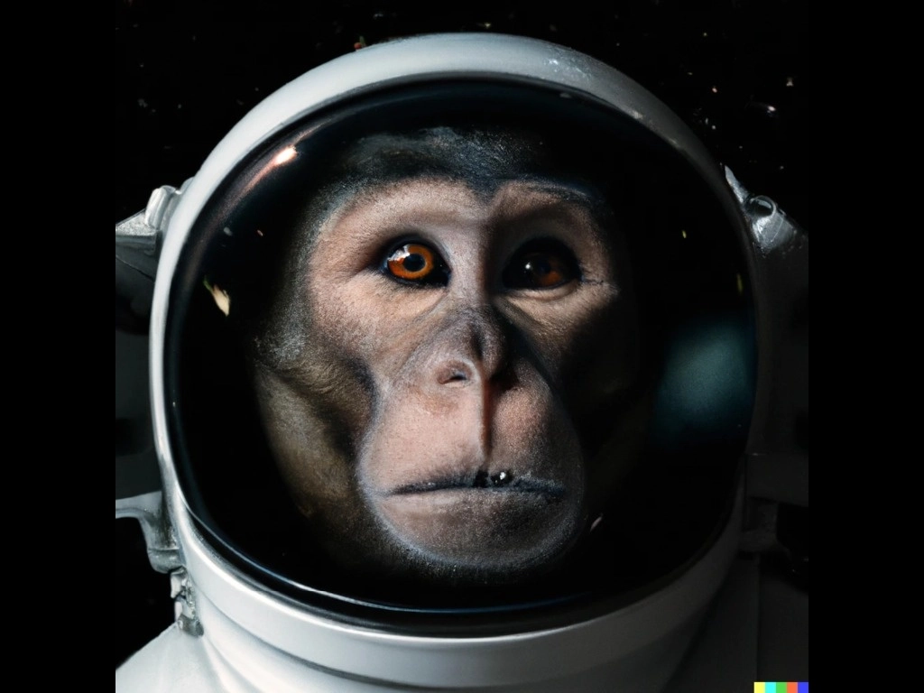 Imagen creada por la inteligencia artificial DALL-E al solicitarle una foto de alta calidad de un mono astronauta