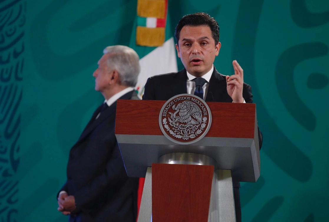 Zoé Robledo Aburto, director General del IMSS, durante la conferencia presidencial matutina en Palacio Nacional, el 12 de mayo de 2021. Foto Cristina Rodríguez