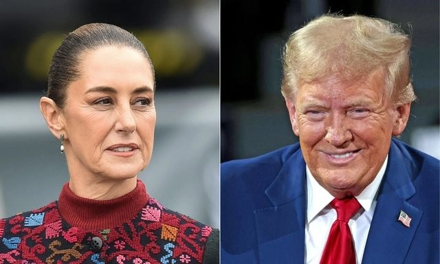 La presidenta Claudia Sheinbaum (izq) y el presidente electo de EU, Donald Trump (der). Foto Afp