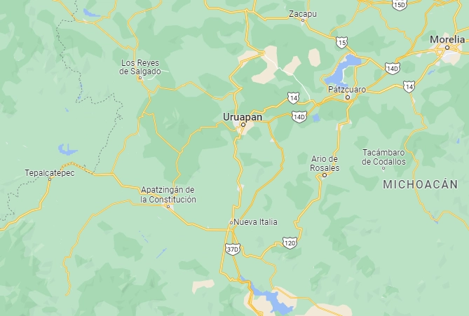 En Apatzingán, Michoacán, los últimos 12 días han sido asesinados cinco taxistas y personas que hacen mandados. Foto tomada de Google Maps