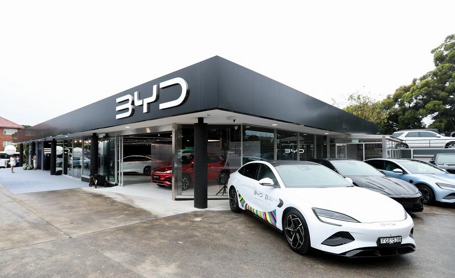  Esta foto tomada el 4 de abril de 2024 muestra una vista exterior del Centro de Ventas y Servicio BYD Haberfield en Sydney, Australia. Foto Xinhua