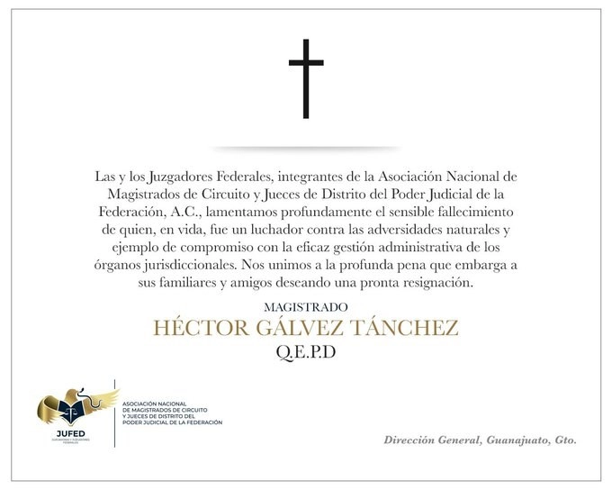 En redes sociales se informó del deceso del magistrado. Imagen Cortesía Jufed