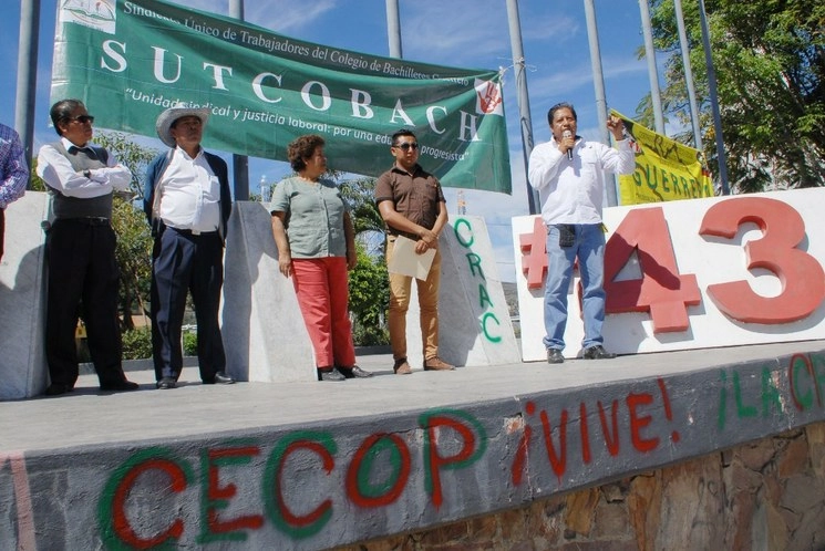 Arcángel Ramírez Perulero encabezó un mitin de integrantes de la Ceteg, de la cual era secretario general, en el antimonumento de los 43 desparecidos de Ayotzinapa, en Chilpancingo, Guerrero, el 26 de enero de 2018. Foto Cuartoscuro 