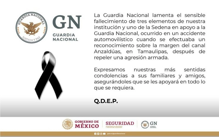 La Secretaría de la Defensa Nacional señaló que “se están realizando las investigaciones y peritajes correspondientes, con el fin de transparentar totalmente estos acontecimientos“. Imagen Twitter @GN_MEXICO_