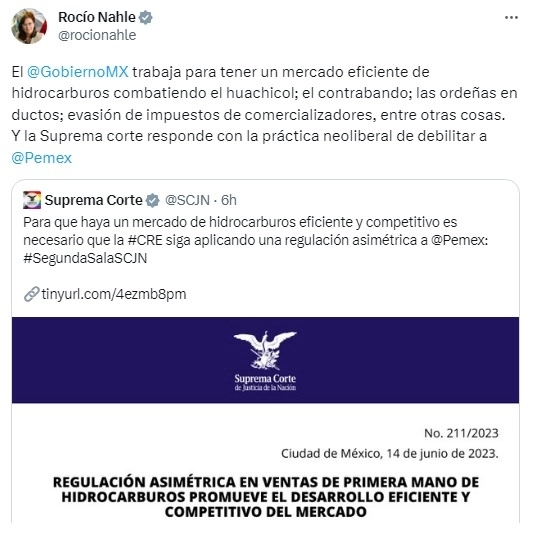 Publicación de la funcionaria en su cuenta de twitter.